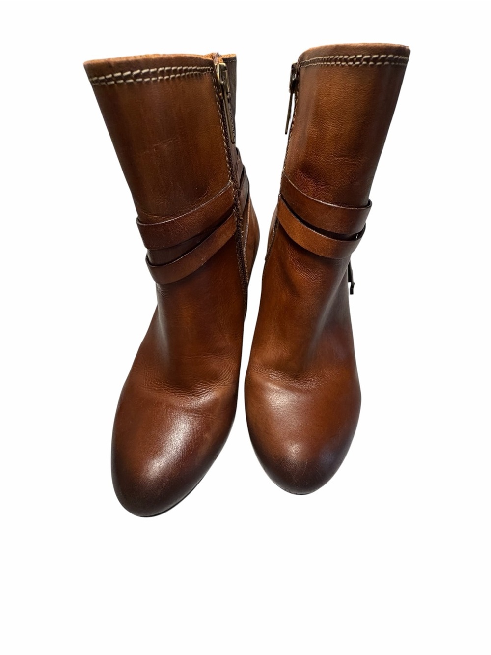 Pikolinos Brown Leather Block Heel Bootie Western Braid Sz 39/8.5